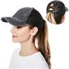 YAMEE Cappello da baseball da donna a coda di cavallo, in rete, ad asciugatura rapida, tinta unita, con foro per coda di cavallo, cappello sportivo estivo, regolabile, Nero , Taglia unica