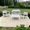 Dmora Set Salotto da Esterno Massa, Composizione da Giardino con 2 poltrone, 1 Divano ed 1 tavolino, Salottino Indoor e Outdoor con Cuscini, 100% Made in Italy, Bianco