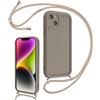 Coalbooliy Cover per iPhone 14 Plus 6,7 con Cordino per Cellulare, Custodia Silicone con Regolabile Collana Sottile Morbida Case Protezione della fotocamera Antiurto con Necklace, Cachi