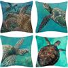 Vgzsyomqib Oceano Federe Cuscini Camera da Letto 45x45 cm Mare Coralli Animali Fodera Cuscino Casa Vintage Divano Fodere Copricuscini Soggiorno Cucina Esterno Set di 4 Pezzi Turchese Marroni