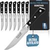 Cutluxe Set Coltelli Da Tavola - Coltelli da Bistecca Seghettati, 8 Pezzi - Coltelli Carne in Acciaio Tedesco al Carbonio, Lama Intera, Manico Ergonomico - Serie Artigianale