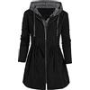 HaicoM Giacca softshell leggera da donna con cappuccio da donna Fack due pezzi trench coat da donna alla moda giacca a vento di media lunghezza giacche autunnali taglie forti con coulisse tasca con