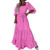 Cocila Vestito Bianco A Fiori Vestito Nero Cerimonia Donna Abito Prendisole Cotone Abito Donna Maniche Lunghe Vestiti Donna Estiva Elegante Vestito Lungo Elegante Pizzo (Pink, XL)