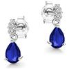 Orovi - Orecchini Oro Bianco con Zaffiri Blu e Diamanti Naturali, Vero Oro 9KT 375, Orecchini Donna anallergici con perno e chiusura a farfalla.
