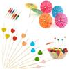 KASESSS 100 Pezzi Stuzzicadenti da Cocktail e 20 Ombrellini Cocktail, Stuzzicadenti Decorativi Colorato 12cm, Stuzzicadenti per Feste a Cuore Stecchini per Aperitivo Frutta Dessert Torte Decorazione