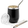 BALIBETOV Yerba Mate Gourd - Set moderno con doppia parete in acciaio inox 18/8, contiene due bombillas e una spazzola per la pulizia (nero, 355 ml)