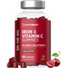 Horbäach Ferro Gommose 14mg con Vitamina C per Adulti - 90 Gummies al Gusto Ciliegia | Integratore Ferro e Vitamina C Vegano ad Alto Dosaggio - Iron Supplement - Horbaach