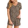 Ninee Set di 2 pigiami corti da donna, estivi, morbidi, da notte, con tasche, 02 stampa leopardata kaki, XL