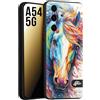 CUSTOMIZZA - Custodia cover nera morbida in tpu compatibile per Samsung A54 5G animali color cavallo horse viso colori vibranti disegnato schizzo