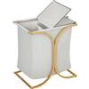 HOMCOM Portabiancheria a 2 Cesti con Coperchio in Bambù e Poliestere, 55x40x62 cm, Grigio e color Legno