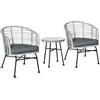 Outsunny Set di Mobili da Giardino 3 Pezzi in Rattan, 1 Tavolini e 2 Sedie da Balcone in Stile Boho Chic, Grigio