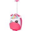 GYMAX Valigia per Bambini 16" Carino, 2 Ruote Illuminate, Bloccabile e Regolabile (Cavallo Rosa)