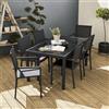 SWEEEK Set da giardino in alluminio e textilene - Capua - Antracite, Grigio - 6 posti - 1 grande tavolo rettangolare, 6 poltrone impilabili - Antracite