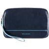 Piquadro Astuccio in Pelle con Cerniera e Laccio Laterale Stationery Blue Square