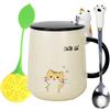 XinHuiGY Tazza Gatto, Tazze Caffè Tisana in Ceramica, Carina Bicchieri da tè, con Coperchio, Cucchiaio Kitty, Latte Caffè Mug per Compleanno, Ragazze Donne Natale Boccale Regalo 400ml (Giallo)
