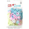 PrymLove, Bottoni a Forma di Cuore, Bottoni Automatici in plastica, Rosa/Verde/Azzurro, 12,4 mm, 30 Pezzi