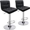 Leader Accessories 2 x Sgabello da Bar o Cucina in Similpelle, Regolabile e Girevole a 360°, con Schienale e Poggiapiedi, Struttura in Acciaio Cromato, Doppia cucitura quadrata,Nero