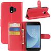 HualuBro Cover per Samsung Galaxy J2 PRO 2018, Flip Case in PU Pelle Premium Portafoglio Cover [Funzione Stand] [Slot Carte] Leather Wallet Phone Custodia per Samsung Galaxy J2 PRO 2018 (Rosso)