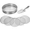 johgee Setaccio da giardino 5 in 1 in acciaio inox, setaccio resistente alle intemperie, con 5 setacci intercambiabili Ø 3.6.9.10.12 mm + vanga manuale lunga 26 cm per terra, pietre, compost, sabbia