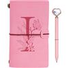 Toozen Regalo Diario in Pelle Iniziale, Diario di Viaggio Rosa, Taccuino in Pelle Rifillabile con Penna Diamante Cuore, Idee Regalo Compleanno, Ringraziamento, Natale per Donne Ragazze Amica Scrittori I