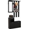 HOMCOM Mobile da Ingresso Appendiabiti con Scarpiera e Specchio, in Truciolato, 90x10x102 cm, Nero