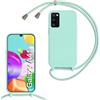 MBSLFY Cover Cordino per Samsung Galaxy A41 Custodia con tracolla,Regolabile Cellulare Girocollo Case con Collana TPU Corda Silicone,Menta verde