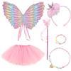 JSTHHTT Costume Fatina, Costume da Farfalla per Bambina, Ali di Fata Bambina, Bacchetta da Fata, Ragazza Paillettes Tiara Corona, Tutù, per Feste A Tema Carnevale O Fata Cosplay