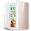 YuAiStore Mini frigo da 10 litri / 12 può fare il frigorifero da trucco portatile con manico per la cura della pelle, cosmetici, cibo e auto,Champagne gold