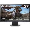 LG 27GS60QC UltraGear Gaming Monitor 27 QHD Curvo HDR 10, 2560x1440, 1ms, AMD FreeSync Premium 180Hz, HDMI 2.0 (HDCP 2.2), Display Port 1.4, AUX, Flicker Safe, Nero