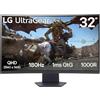 LG 32GS60QC UltraGear Gaming Monitor 32 QHD Curvo HDR 10, 2560x1440, 1ms, AMD FreeSync Premium 180Hz, HDMI 2.0 (HDCP 2.2), Display Port 1.4, AUX, Flicker Safe, Nero