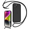 Coalbooliy Cover per iPhone 14 6,1 con Cordino per Cellulare, Custodia Silicone con Regolabile Collana Sottile Morbida Case Protezione della fotocamera Antiurto con Necklace, Nero