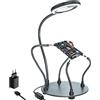 nomiou Lente d'ingrandimento con luce terza mano, saldatura, ingrandimento 3x, aiutando le mani, luce diurna, lampada d'ingrandimento con 28 LED dimmerabili, carico pesante, 4 bracci flessibili di
