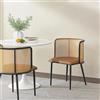 [en.casa] Set di 2 Sedie con Sedute Imbottite Rivestimento in Similpelle Marrone 2 Poltroncine con Schienale a Semicerchio in Rattan e Gambe in Metallo Nero