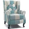 Brigros WeHome - Poltrona Relax Reclinabile Con Seduta Ergonomica In Tessuto, Poltrona Letto, Schienale Regolabile, Poltrona Reclinabile Per Arredo Salotto, Soggiorno e Ufficio (Patchwork, Patchwork Azzurra)