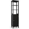 LIFEZEAL Colonna Bagno Salvaspazio con Anta, Mobiletto Multiuso con 3 Ripiani Aperti, Dispensa Cucina Mobile Alto e Stretto, 40x32x161,5cm, Armadio Angolare con Dispositivo Anti-Ribaltamento (nero)