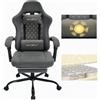 WOLTU Sedia Gaming con Massaggio, Sedia da Ufficio Ergonomica Girevole Ampia Imbottita per Computer con Cuscino Lombare Massaggiante, Carico 150 Kg, Tessuto Tecnologico, Grigio+Giallo, GS07gr