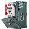 LeYi Cover per Samsung Galaxy A55 5G Custodia con [2 Pack] Vetro Temperato e Protezione Fotocamera, Militare 360° Anello Supporto TPU Bumper Antiurto per Telefono Samsung A 55, Verde