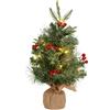 Auton Mini Table Top Albero di Natale da 18 pollici, Prelit piccolo albero di Natale artificiale con 20 luci LED bacche rosse Burlap Base per Home Table Centerpiece Camera da Letto Ufficio Scrivania