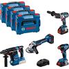 Bosch Professional Combo Kit GSR 18V-110 C + GDX 18V-210 C + GWS 18V-10 + GBH 18V-24 C (incl. 2 batterie ProCORE da 5.5 Ah, 1 batteria ProCORE da 4.0 Ah, caricabatteria GAL 1880 CV, in L-BOXX)