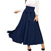 QWUVEDS Elegante gonna da donna a vita alta pieghevole anteriore per legare maxi gonne, gonna nera da donna, gonna lunga da donna elegante, Blu marino, XL