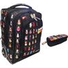 PRESTIGE & DELUXE Trolley Zaino Scuola Stumble Guys Nero Tondo 3 scomparti con badge - Tinta Unita Pool Over + Astuccio ovale + 7 Penne cancellabili e portachiave Stumble Guys