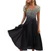 Generic Abito oscillante da donna, elegante, con scollo a V, maniche corte, in chiffon, con orlo irregolare, taglie S-5XL, Nero , XXL