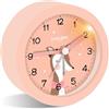 Ayybboo Sveglia Bambini Senza Ticchettio Con Snooze e Luce Notturna, Didattica a Batteria per Ragazzi e Ragazze, Analogica al Quarzo (Rosa)
