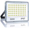 YIQIBRO Faretto LED da Esterno 50W, Faro LED Esterno IP67 Impermeabile Ultra Sottile, 5000LM 6500K Bianca Fredda Luce di Sicurezza per Giardino Cortile Garage Prato Magazzino Terrazza