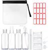 24 Flaconi Da Viaggio In Plastica PETG 100 Ml – Bianchi, Quadrati, Con Tappo A Pompa, Antigoccia Per Toilette