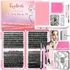 Qiveaory Kit di Estensione Ciglia 720Pcs DIY Individual Lashes Clusters D Curl 1X/2X Ingrandimento LED Specchio Lash Bond and Seal,Remover Ciglia,Pinzette Pennello Mini Applicatore(10-18mm,30-60D)