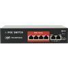 PNI Switch POE SWPOE42 PNI, 4 porte POE da 100 Mbps e 2 porte UP Link da 100 Mbps, 65 W, AI Extend fino a 250 m, protezione contro i fulmini da 4 kV