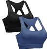 Litherday Reggiseno Sportivo Donna Senza Ferretto Imbottito Push Up Traspirante con Sostegno per Yoga Corsa Palestra Allenamento Fitness Nero+Blu Scuro S