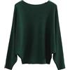 FULIER - Maglione Dolman da donna, con maniche a pipistrello e scollo a barchetta, lavorato a maglia, vestibilità ampia, taglia unica, Verde scuro, Taglia unica