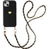 ZhuoFan Cover con Cordino per Samsung Galaxy S9 Plus 6,2'', Nero Silicone Custodia con Catena d'oro Laccio Tracolla chain Collana per Cellulare Cute Stylish modello ragazza Case, cuore d'oro